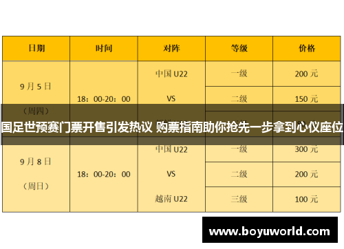 国足世预赛门票开售引发热议 购票指南助你抢先一步拿到心仪座位
